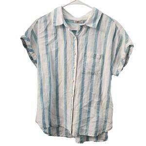 Faherty Linen Striped Button Down Boxy Shirt S Minimalist Coastal Beach Relaxed